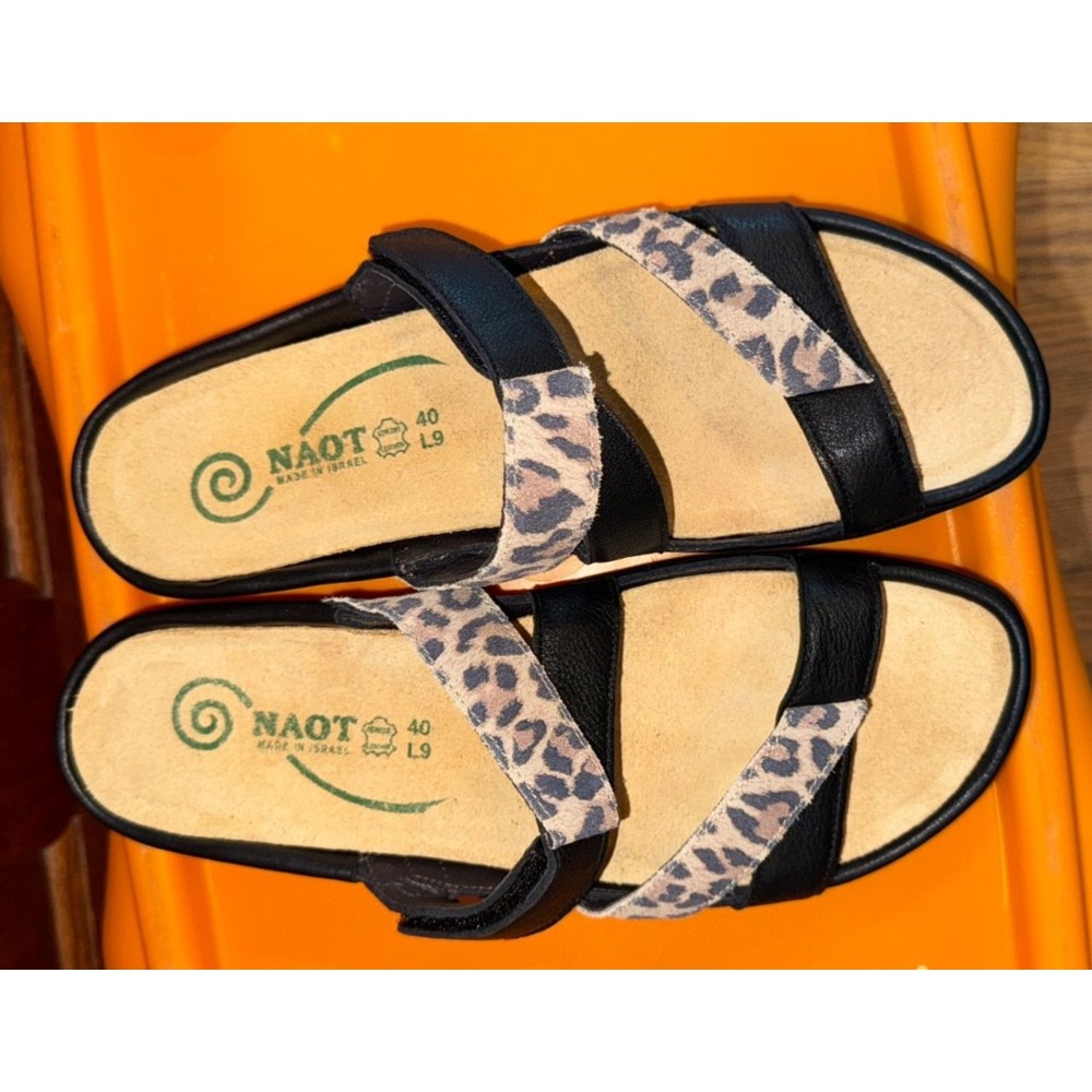 Naot Z7620 Soft black Leather leopard Tariana Strappy Sandals Size EU 40 US 9